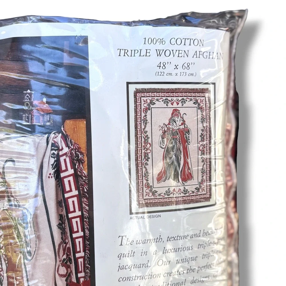 Goodwin Weavers Vintage‎ Christmas Past Santa Triple Woven Cotton Afghan Blanket